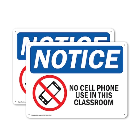 Signmission No Cell Phone Use In This Classroom, 18 in W x Rectangle, Plastic OS-2PACK-NS-P-1218-L-16027